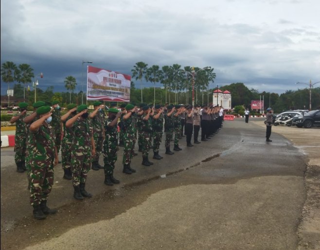 Wakil Bupati Mura Bersama Kodim 1013/Mtw Dan Kapolres Mura Gelar Apel Gabungan Di Bundara Emas Murung Raya