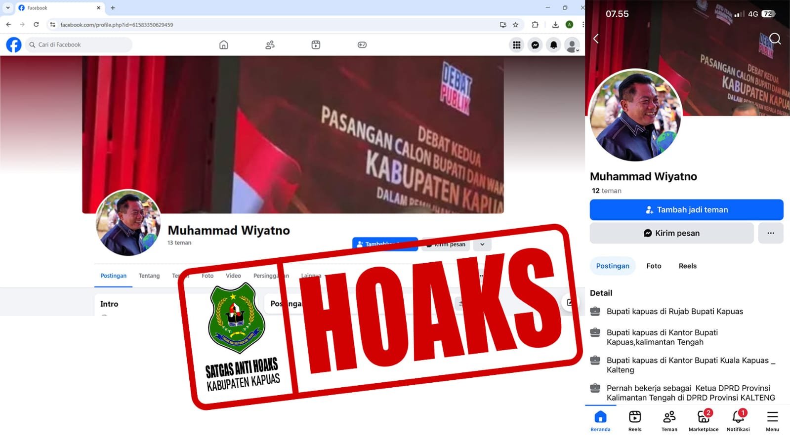 HOAKS! Akun Palsu Mengatasnamakan Bupati Kapuas Beredar di Media Sosial