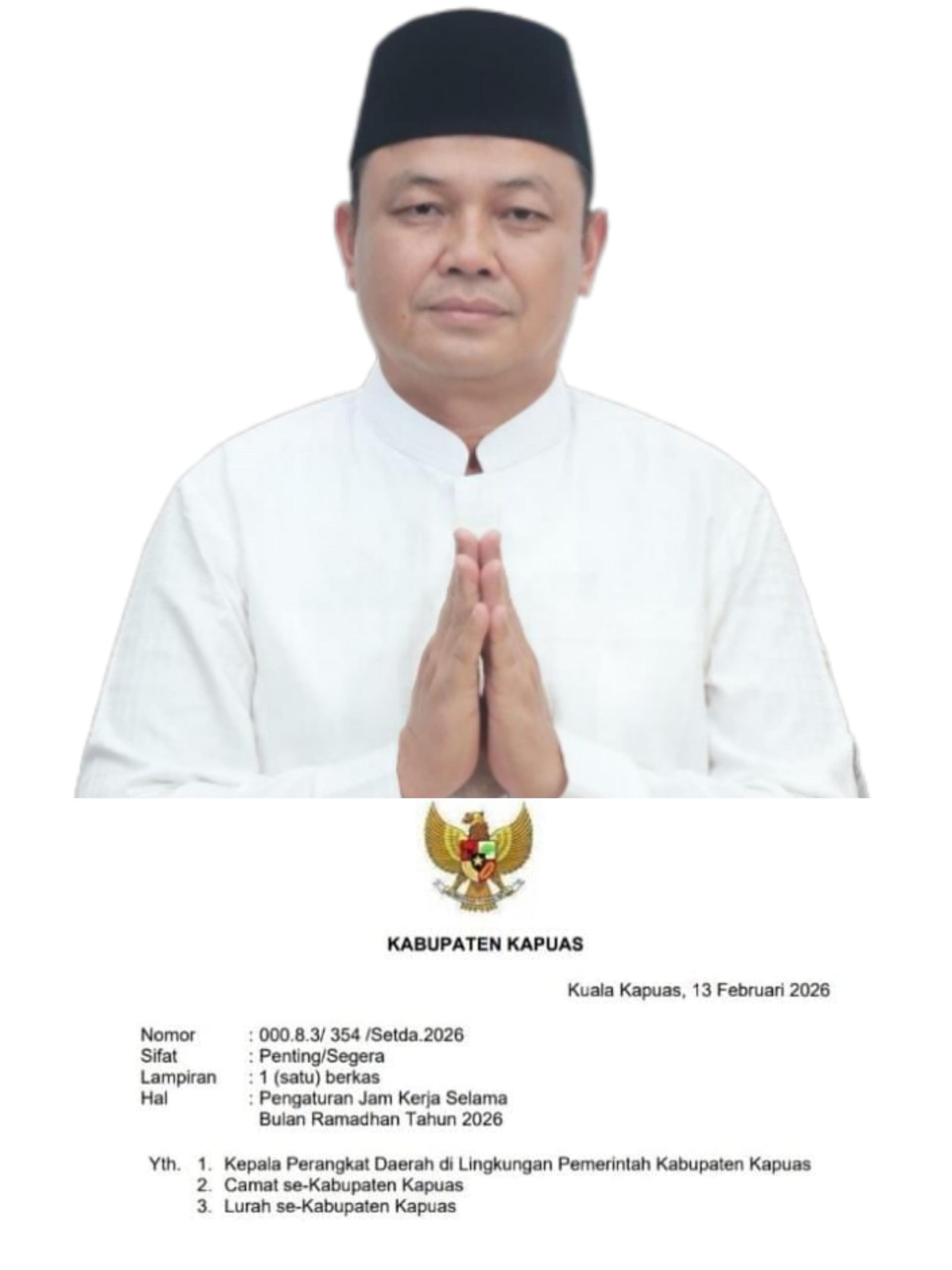 Selama Ramadhan Jam Kerja ASN Pemkab Kapuas Resmi di Atur