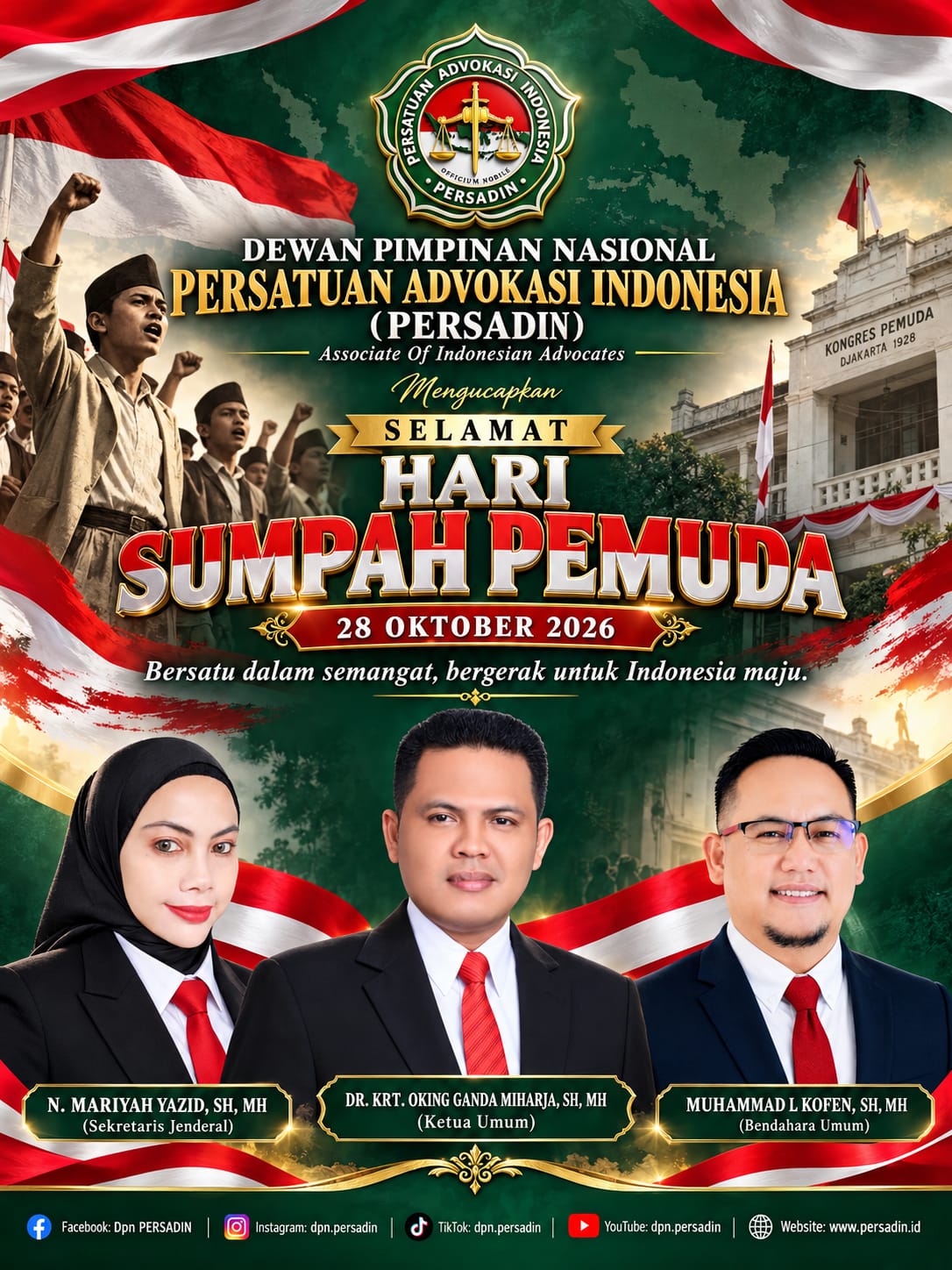 Ketua Umum Persadin: Semangat Sumpah Pemuda Harus Menjadi Energi Advokat dalam Menegakkan Hukum dan Keadilan 